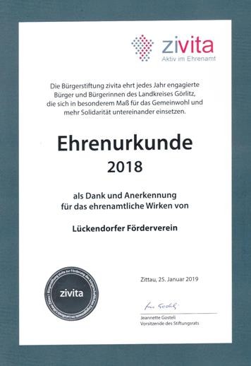 Ehrenurkunde Ehrenurkunde Bürgerpreis 2018